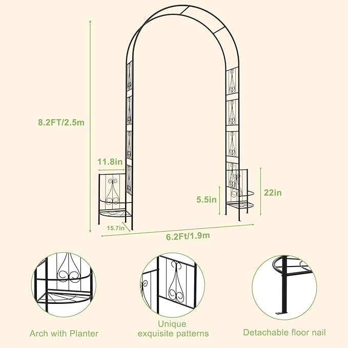 OUSHENG 8FT Metal Garden Arch Trellis - Image 2