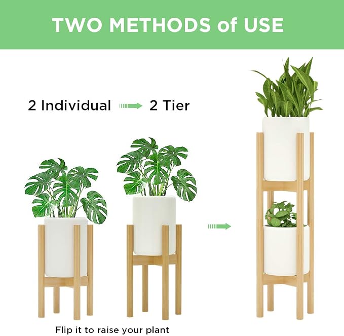 MUDEELA 2 Pack Indoor Plant Stands, 2 Tier Tall Plant Stand 30 inches, Mid - Image 3