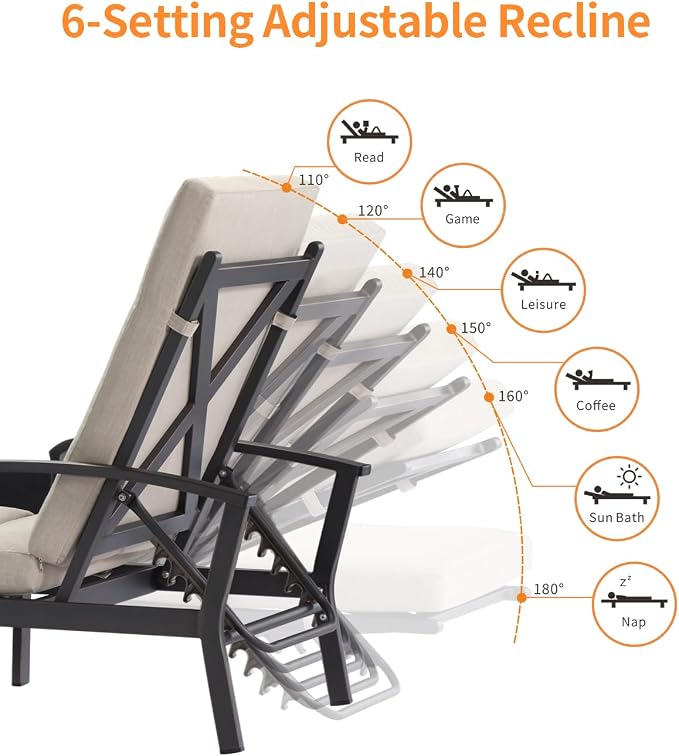 2 Pieces Lounge Chair Set, Outdoor Chaise Lounge Set, Never-Rust Aluminum Pool - Image 3