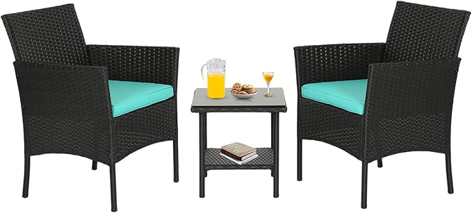 FDW 3 Piece Outdoor Furniture Set Patio Wicker Chairs Furniture Bistro by FDW