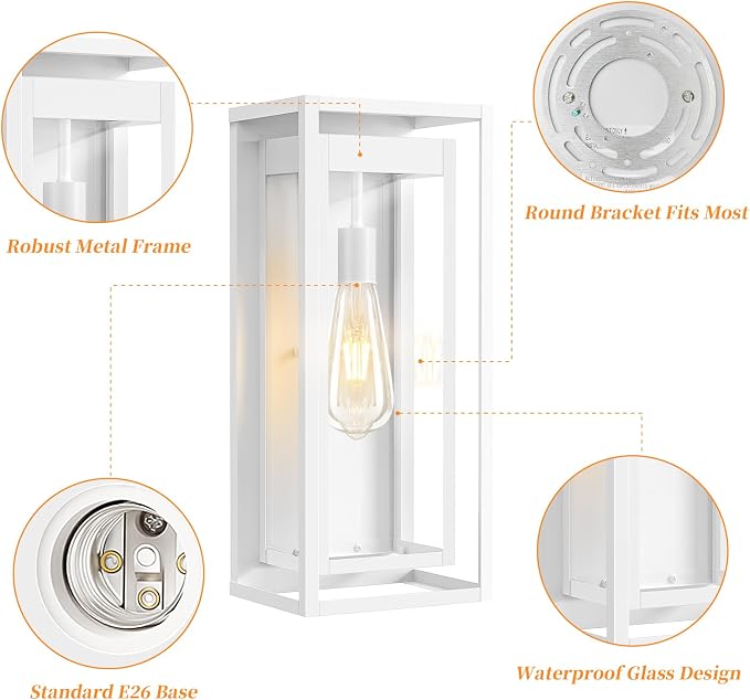 19" White Outdoor Light Fixture, 2 Pack Large Size Outdoor Sconce Lights - Image 5