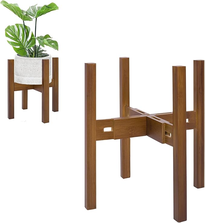 Adjustable Plant Stand Indoor, Bamboo Mid Century Modern Plants Stands by PlantsHomeFun