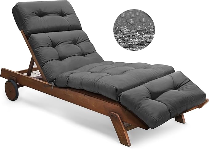 Outdoor Chaise Lounge Chair Cushion Waterproof 74.4 x 22 x 4.7 Inches Memory by Tycdiose