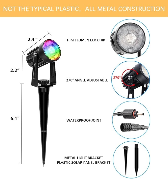 APONUO Christmas Solar Spot Lights Outdoor Color Changing, 2 Colors Modes Metal - Image 5
