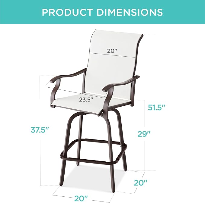 Best Choice Products Set of 2 Swivel Barstools, Bar Height Outdoor Chairs - Image 3