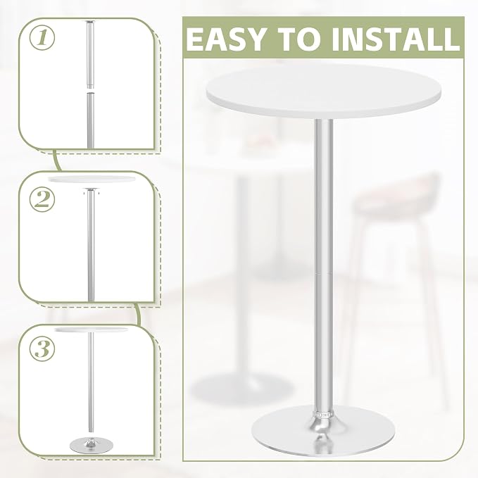 Flamaker Round Bistro Pub Table Modern Style Metal Base MDF Top Cocktail Bar - Image 7