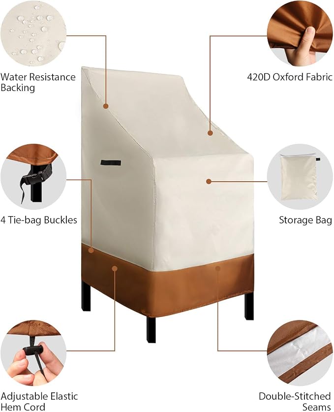 RosieLily High Back Patio Chair Covers Waterproof Stackable Outdoor Bar Stool - Image 5