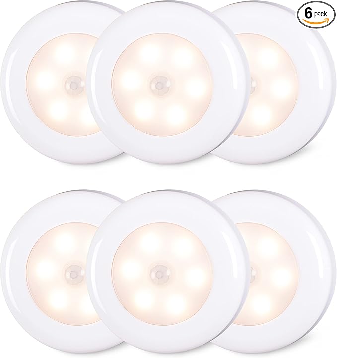 STAR-SPANGLED 6 Pack 2.8” Motion Sensor Lights Indoor AAA Battery Operated by STAR-SPANGLED