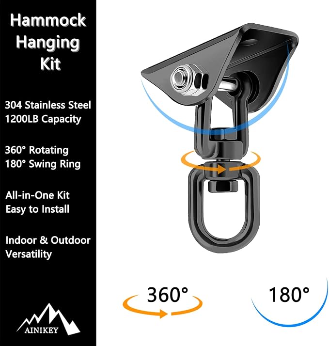 Heavy Duty Hammock Hanging Kit, 360° Rotating 1200 lb Swing Hangers - Image 2
