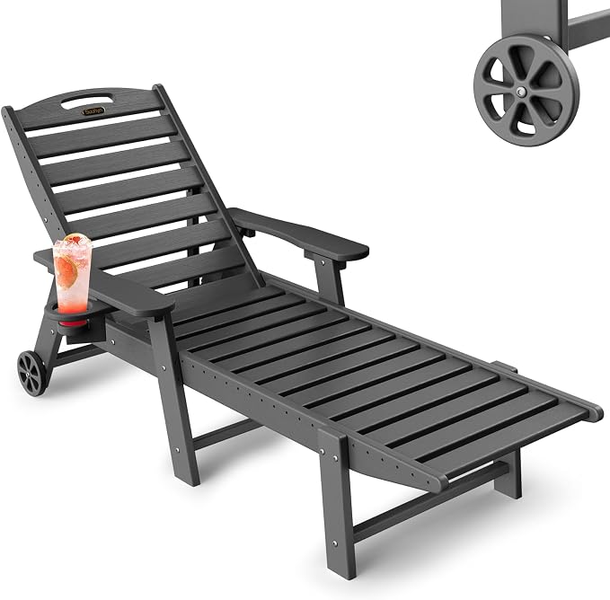 Lounge Chair Outdoor, Chaise Lounge Outdoor, HDPE 6-Position Lounge Chair by Suunyn