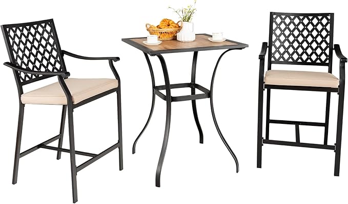 Tangkula 3 Piece Patio Bar Bistro Set, Outdoor Bar Height Stool & Table by TANGKULA