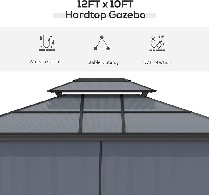 Outsunny 10' x 12' Hardtop Gazebo Canopy - Image 3
