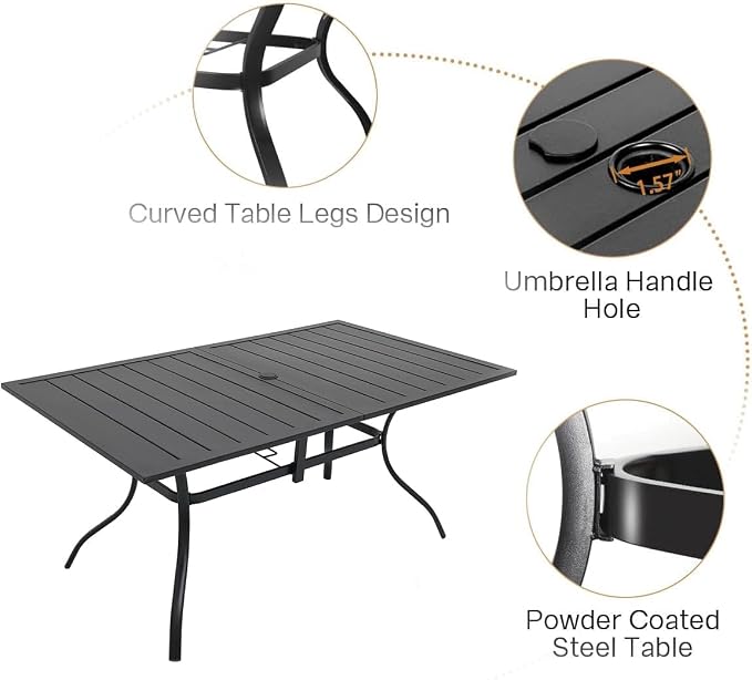 7-Piece Patio Dining Set, Outdoor Furniture Set of 6 Navy Stackable Dining - Image 6