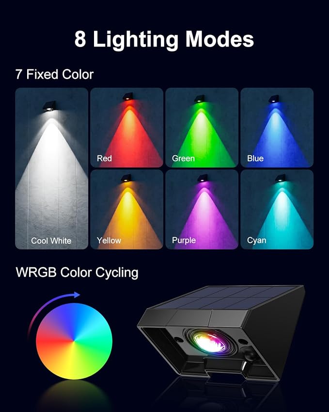8 Pack Color Changing Solar Powered Fence Lighting Outdoor Decoration LED - Image 3