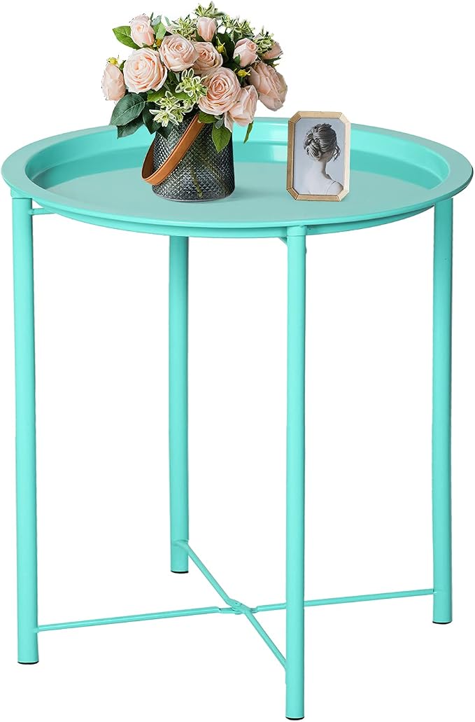 VECELO Side/End Table, Folding Round Metal Anti-Rust and Waterproof Outdoor or by VECELO