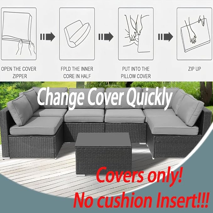 14Pcs Outdoor Cushion Covers Replacement Washable w/Zipper - Image 8