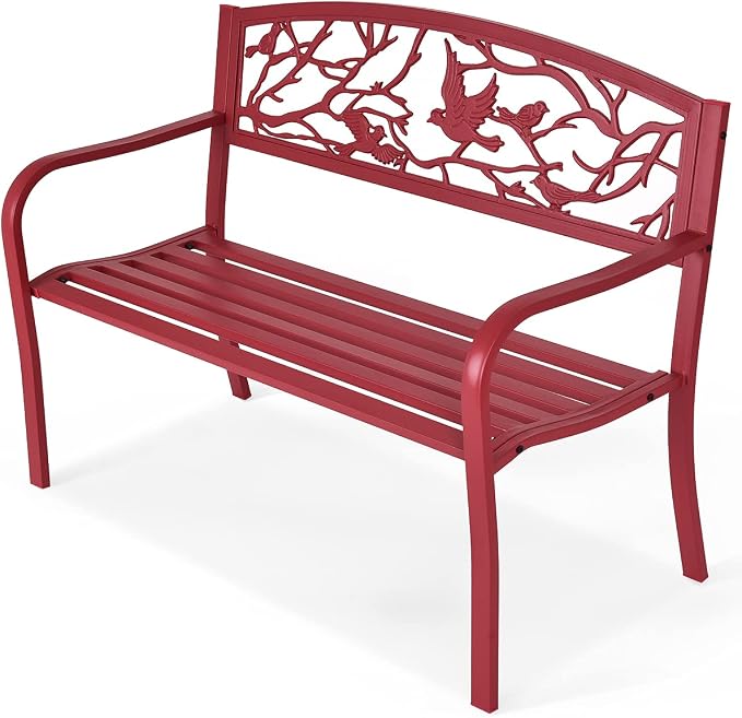 Tangkula Metal Outdoor Garden Bench Park Bench, Patio Bench - Image 8