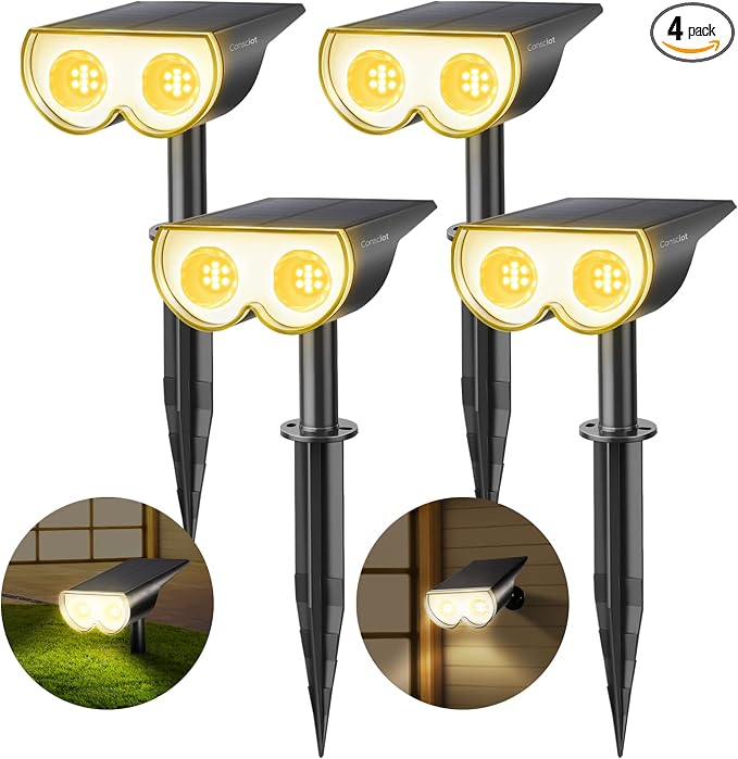 Consciot Solar Spot Lights Outdoor, 16 LEDs IP67 Waterproof, Auto On/Off by Consciot