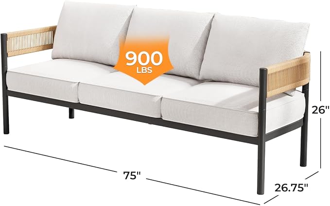 Gand Patio Outdoor 3-Seat Couch Sofa, Wicker Conversation Set - Image 2