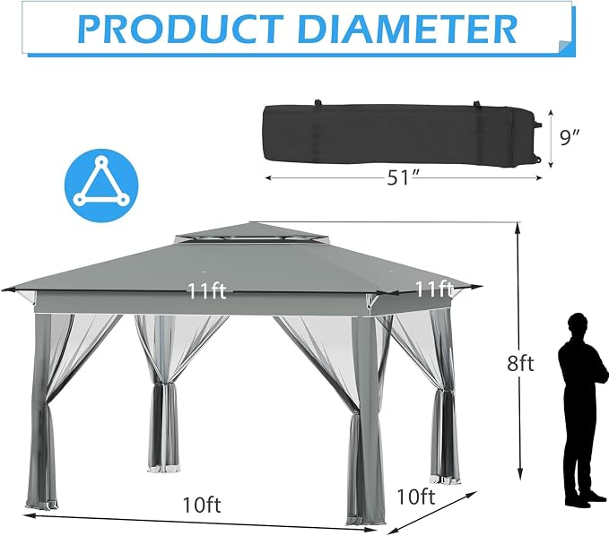 ECOTOUGE 11FT Pop Up Gazebo, Canopy Tent - Image 6