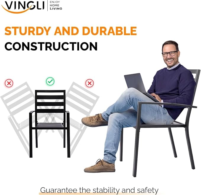 VINGLI Outdoor Dining Chairs Set of 4, Metal Frame Patio Chairs - Image 4