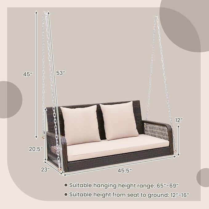 Tangkula Wicker Outdoor Porch Swing, 800 LBS Capacity Outdoor Swing Bench - Image 5