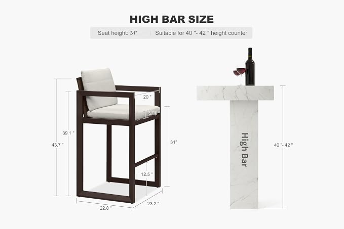 PURPLE LEAF Outdoor Bar Stools Set of 2 31 Inch Modern Aluminum Barstools - Image 2
