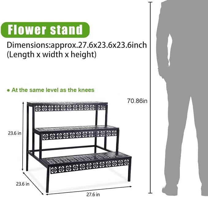 3 Tiers Metal Plant Stand, Rectangular Ladder Flower Pots Outdoor, Indoor Plant - Image 4