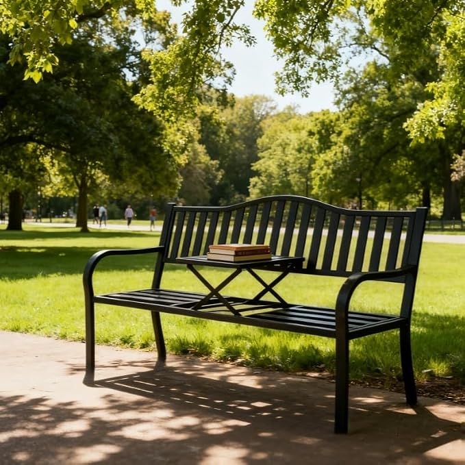 SHGJ&SOFT Outdoor Bench, Garden Bench, Outdoor Metal Frame Patio Park Bench - Image 2