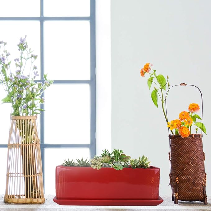 Vencer 12 Inch Rectangular Modern Minimalist Ceramic Succulent Planter Pot - Image 6