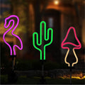 Flamingo Cactus and Mushroom Solar Garden Stake Lights Outdoor Waterproof Neon by Unknown