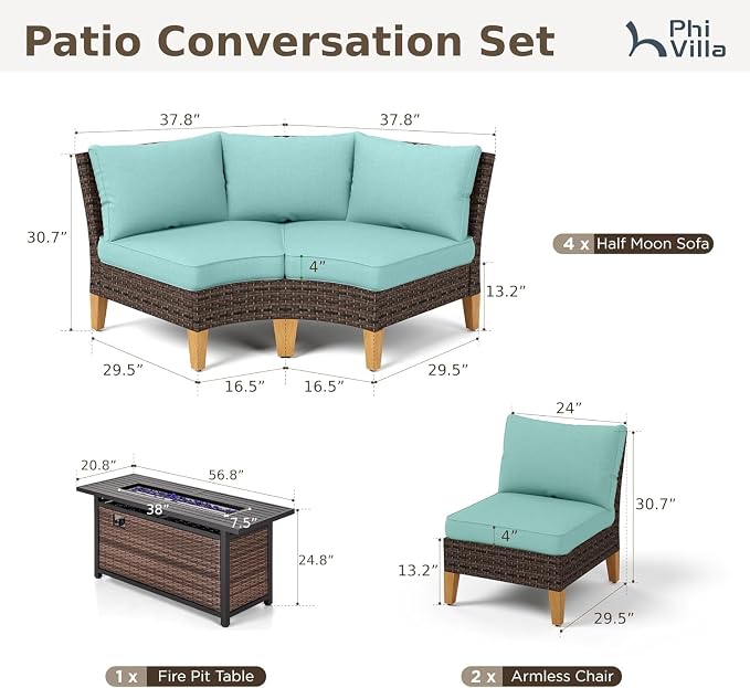 PHI VILLA 7-Piece Half Moon Patio Furniture Set - Image 2