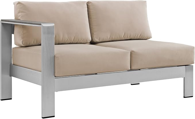 Modway Shore 4-Piece Aluminum Outdoor Patio Sectional Sofa Set in Silver Beige - Image 4