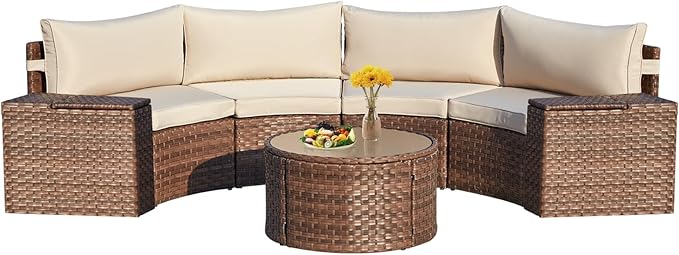 ECOTOUGE 7 Piece Patio Furniture Sets, Half-Moon Circle Conversation Set by ECOTOUGE