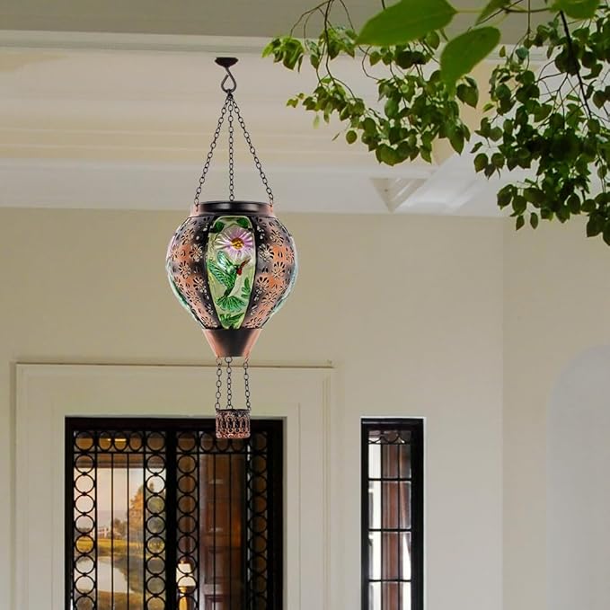 DREAMSOUL Hummingbird Hot Air Balloon Solar Lantern, Metal & Glass Flickering - Image 4
