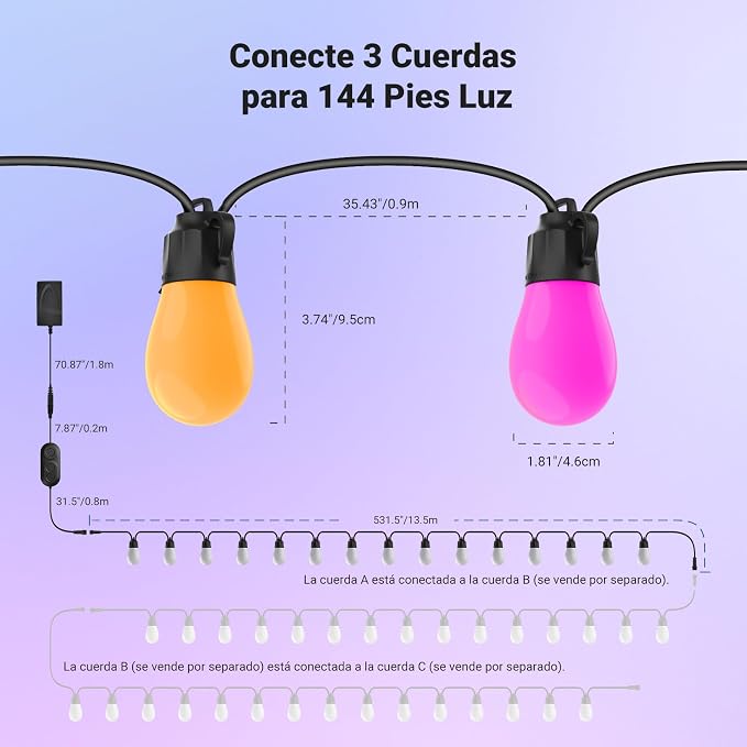 NEEWER 48ft Outdoor String Lights, App Control Smart AI RGBW Hanging Outside - Image 8