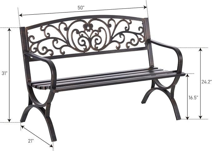 MFSTUDIO Outdoor Metal Bench Set of 2, 50 Inches Outdoor Garden Bench, Cast - Image 3