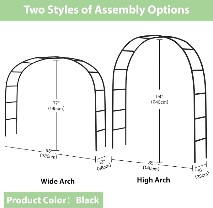 RUBFAC 94" Garden Arch Trellis for Climbing Plants Outdoor, Metal Arch Frame - Image 2