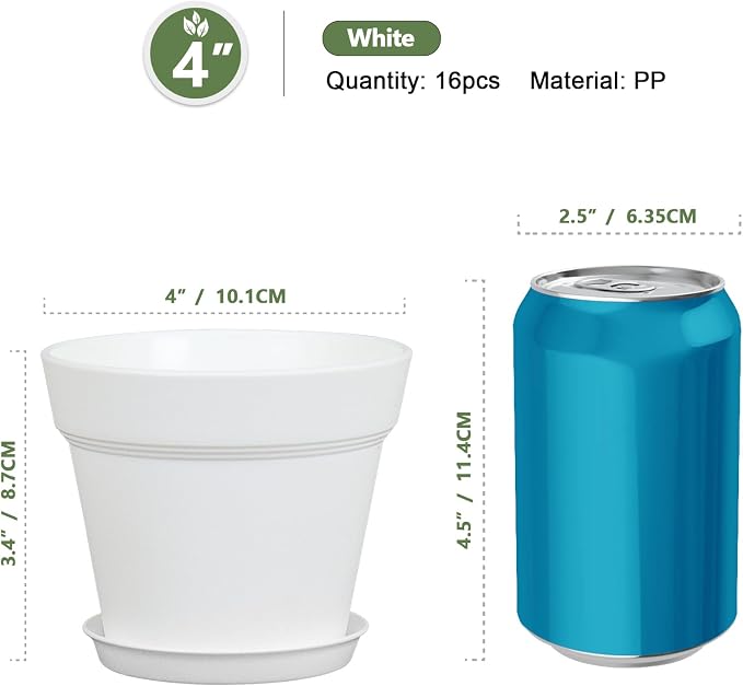 4 inch Small Plastic Nursery Pots, 16 Pack Plant Pots - Image 2