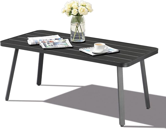 VINGLI Small Steel Outdoor Patio Coffee Table, Weather Resistant Metal Outdoor by VINGLI
