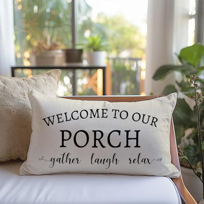 PANDICORN Welcome to Our Porch Stay Awhile Farmhouse Throw Pillow Covers 12x20 - Image 3