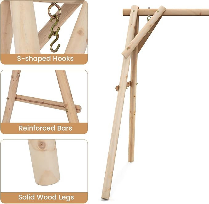 Tangkula 770lbs Porch Swing Frame, Heavy Duty A-Frame Wooden Swing Stand - Image 6