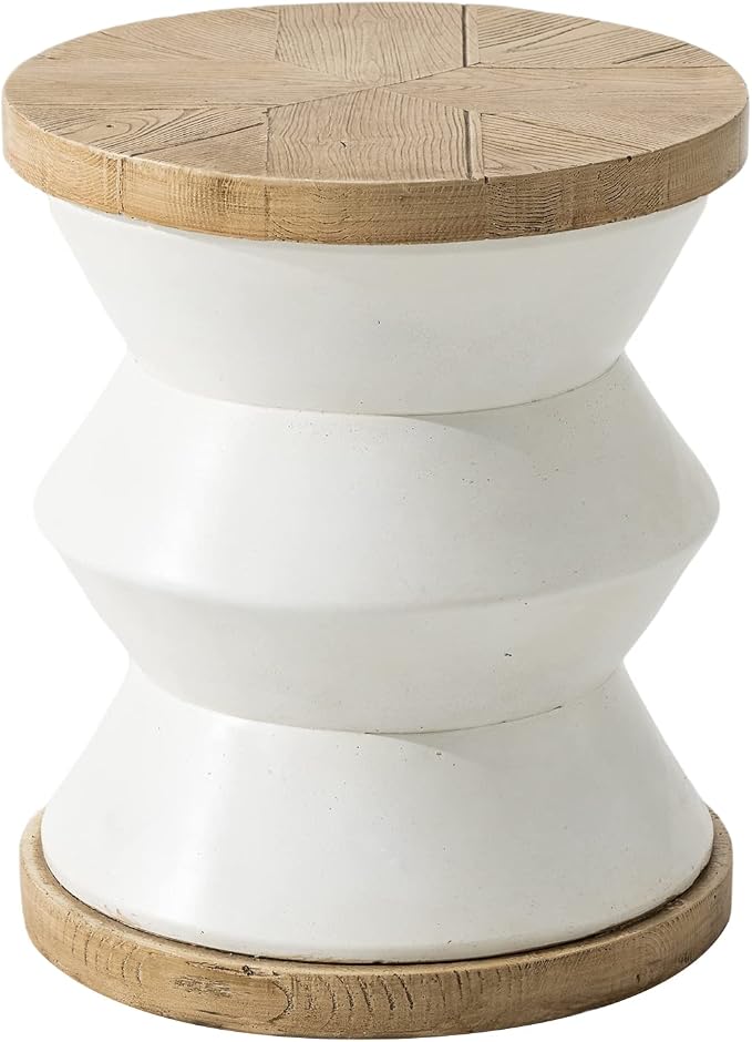 COSIEST White Outdoor Side Table, Round MgO Concrete End Patio Side Table - Image 5