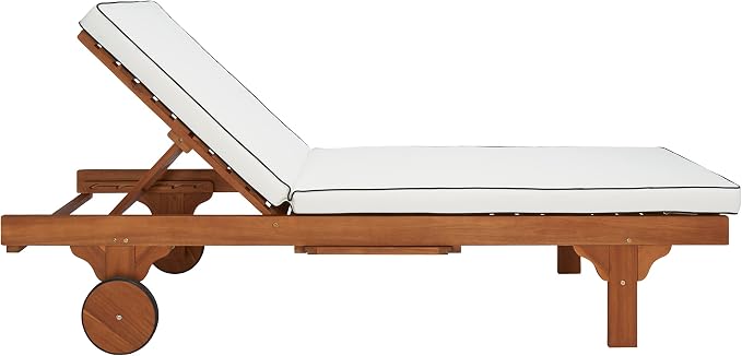 SAFAVIEH Outdoor Collection Newport Natural/Beige Cushion Black Piping Chaise by SAFAVIEH