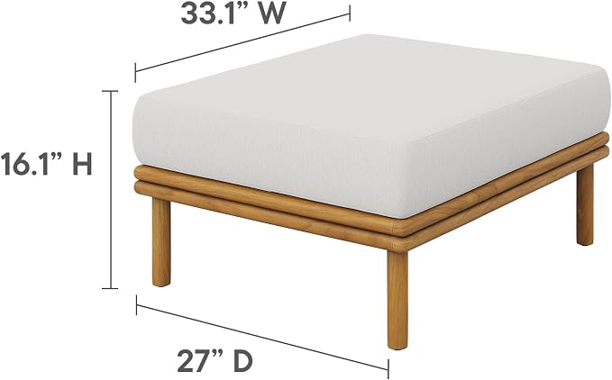 Modway Wren Teak Wood Outdoor Ottoman in Natural Sail - Image 3