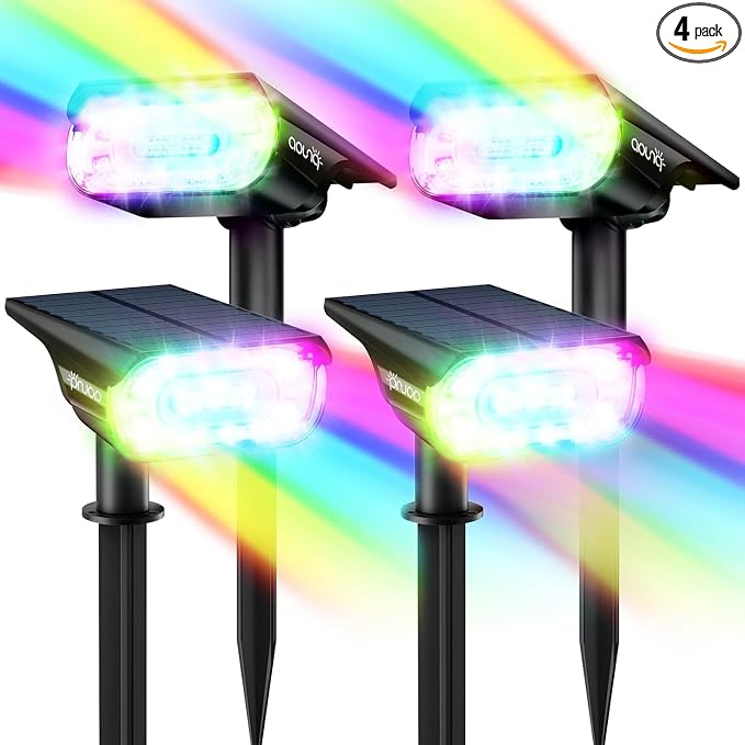 68 LEDs RGB Solar Spot Lights, 1000 Lumens 9 Lighting Modes Color Changing by AOUNQ