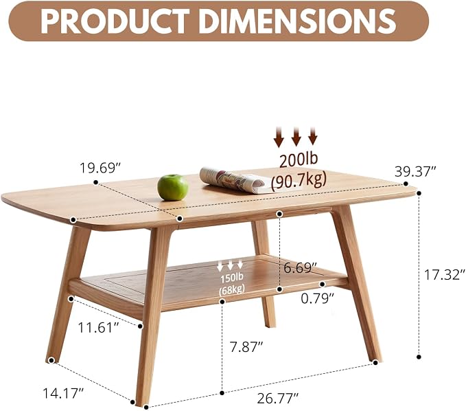 Coffee Table - 100% Solid Oak Wood- 2-Tier Coffee Table - Image 3