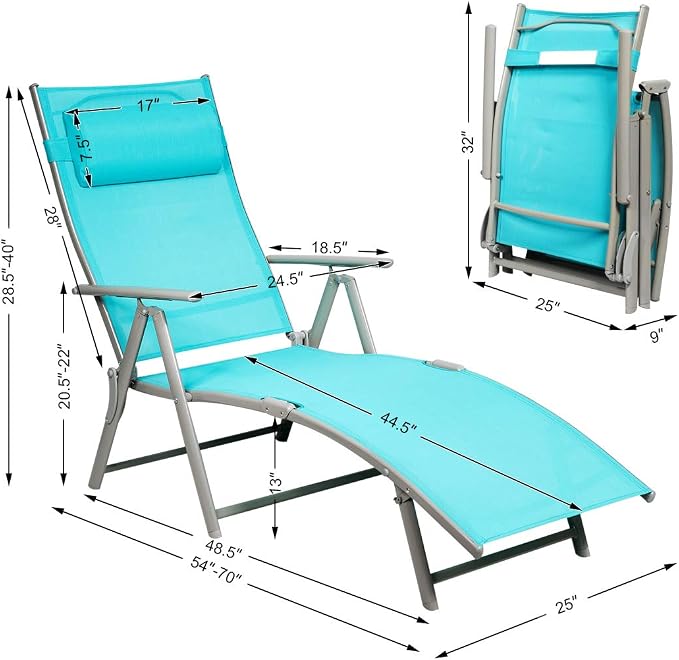 Giantex Chaise Lounge Chair for Outside, Pool Folding Reclining Beach Chair - Image 3