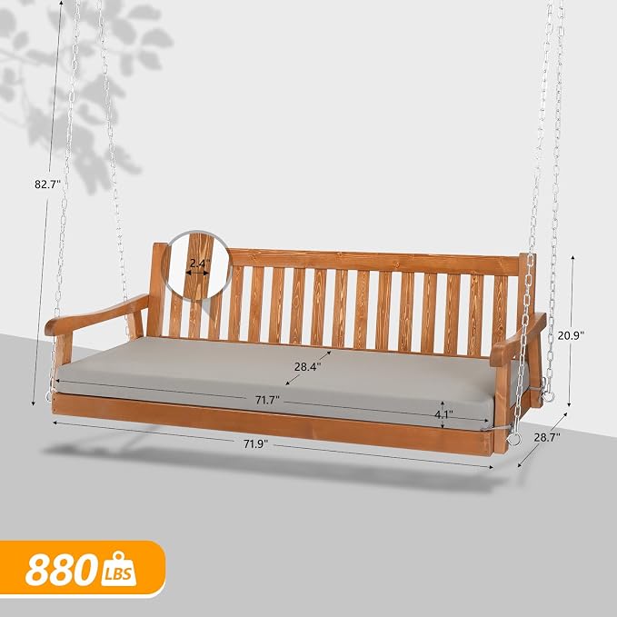 VINGLI 6 FT Outdoor Porch Swing Daybed, Upgraded Patio Hanging Swing Sofa Bench - Image 4