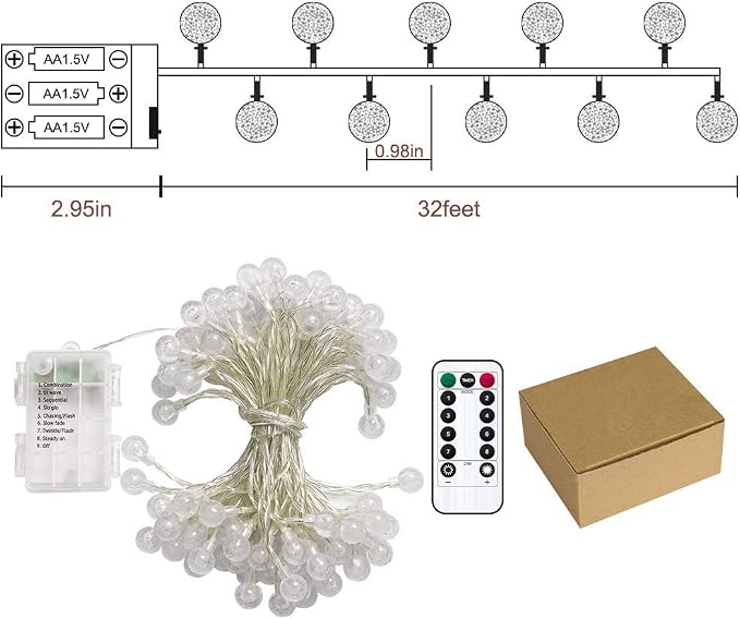 Metaku Globe Fairy Lights Battery Operated 33ft 80LED String Lights - Image 8